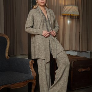 pantalone ampio da donna grigio in lana vergine